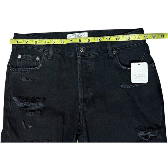 Free People Mid Rise Baggy Distressed Black Fray Straight Leg Jeans Size 26 - Picture 5 of 14